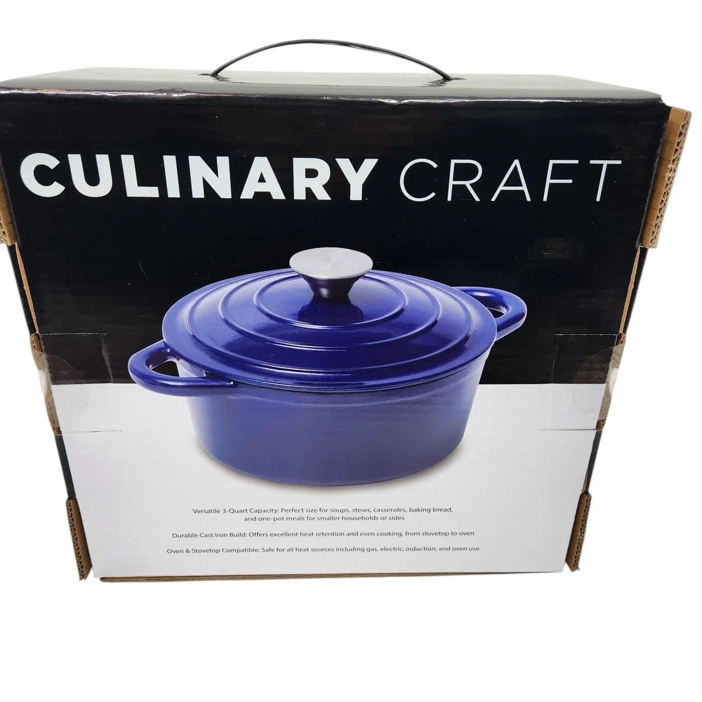 Culinary Craft 3 Qt Dutch Oven With Lid Blue Cast Iron New Casserole Pan Kitchen